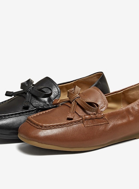 专柜正品他她2026春季新款女鞋豆豆鞋休闲百搭黑色乐福鞋NZM01AA6