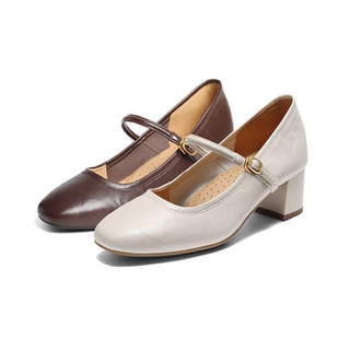 百丽2025秋款 浅口单鞋 女鞋 羊皮粗跟玛丽珍鞋 BFS03CQ5 法式 专柜正品