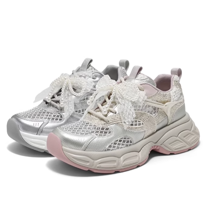 Belle/百丽女鞋大网孔厚底老爹鞋