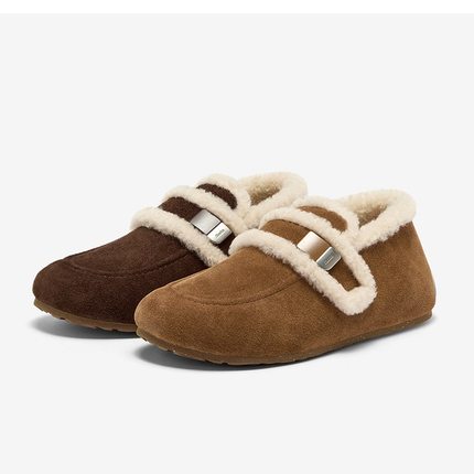 专柜正品拔佳2025秋新款女鞋勃肯毛毛鞋英伦通勤保暖单鞋AUH18CM5