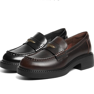 百丽2026春款 深口单鞋 女鞋 平跟小皮鞋 B2972AA6 海鸥乐福鞋 专柜正品