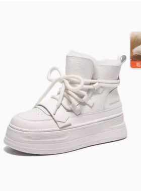 专柜正品百丽2024冬款女高帮板鞋雪地靴厚底增高加绒短靴D4R1DDD4