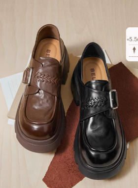 专柜正品百丽2026春款女鞋复古厚底乐福鞋小皮鞋深口单鞋F2M1DAM6