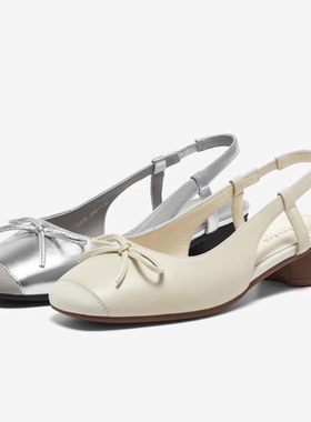 专柜正品拔佳2025夏女鞋包头凉鞋通勤百搭粗跟蝴蝶结凉鞋25322BH5