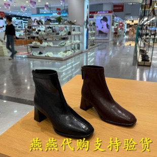 靴E5U1DDD5 女靴褶皱显瘦高跟短靴优雅时装 专柜正品 百丽2025冬新款