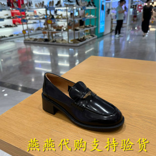 专柜正品百丽2025秋款女鞋海鸥粗高跟乐福小皮鞋深口单鞋3PAF2CA5