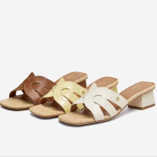 TATA/他她女鞋复古法式粗跟拖鞋