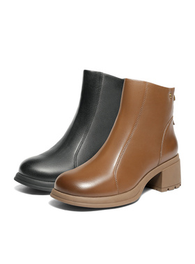 专柜正品森达2025冬季新款女靴超软时装靴时尚粗高跟短靴4PQ48DD5