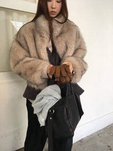 现货韩国呼吸家Thebreathe咖色毛毛外套皮草外套