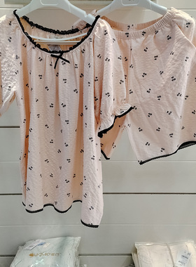 佳洁儿21229夏季女士短袖短裤印花圆领套头梭织泡泡纱家居服套装