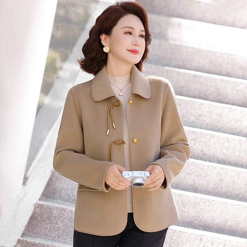 中年妈妈春装双面呢外套2026新款春秋洋气短款上衣中老年女装50岁
