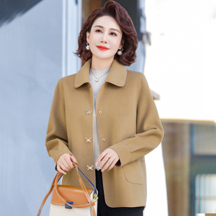 妈妈春装时尚双面呢大衣2026新款中老年女装春秋洋气短款毛呢外套