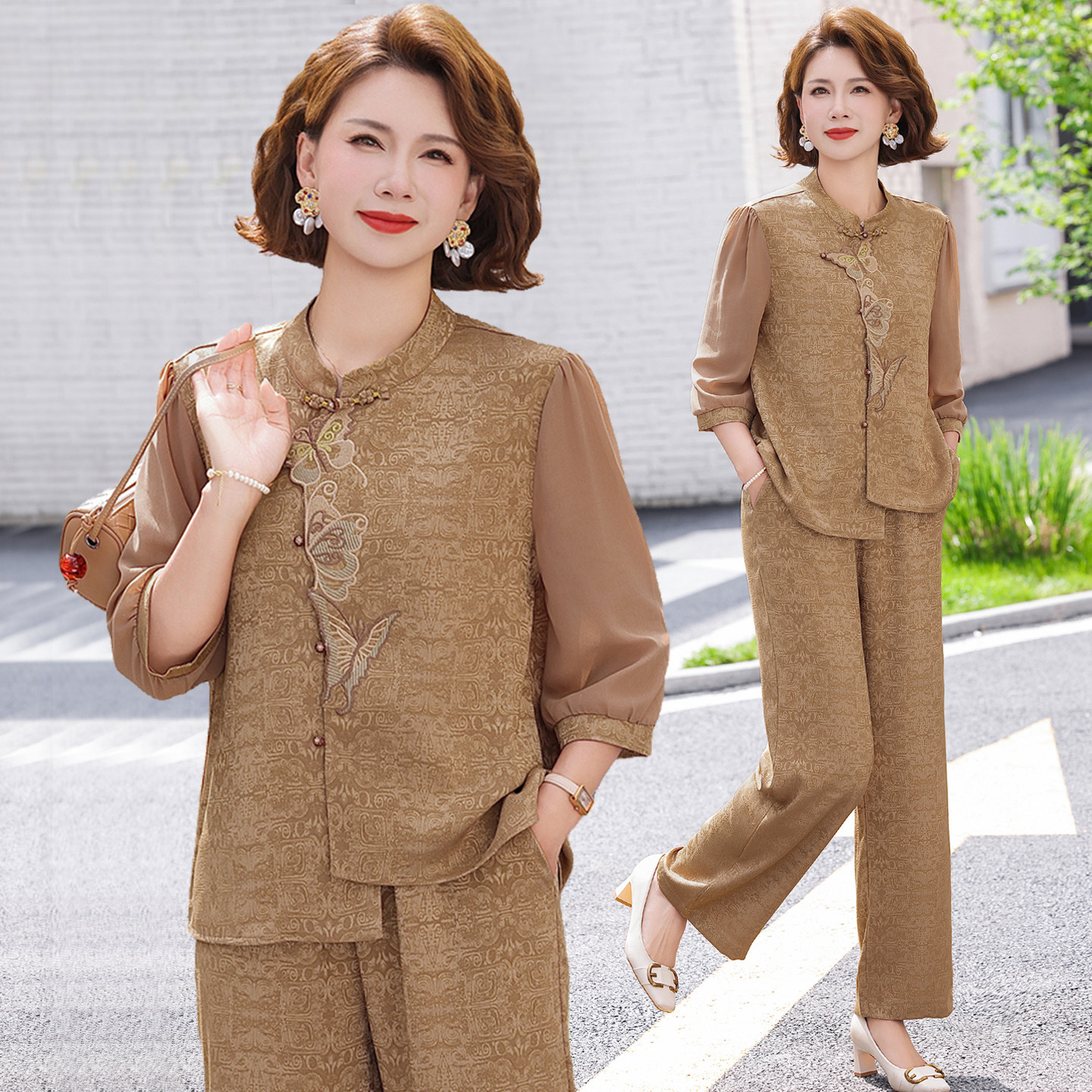 妈妈夏装套装高级感2026新款洋气中老年女装夏季小衫大码上衣50岁