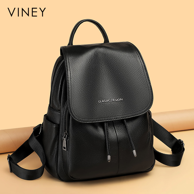 Viney双肩包女2025新款女包轻奢高级感牛皮背包大容量旅行书包