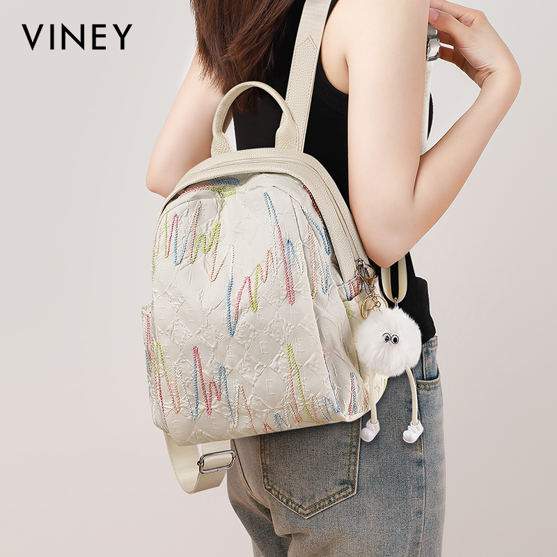 Viney双肩包女2025新款学生轻便书包休闲旅游大容量百搭旅行背包