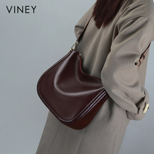 Viney包包女士2025新款女包斜挎马鞍包真皮百搭大容量托特腋下包