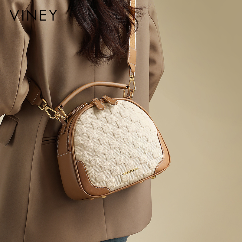 Viney包包2025新款夏季女包真皮单肩手提小圆包大容量通勤斜挎包