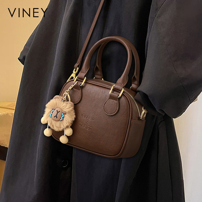 Viney包包女式2025新款女包秋冬真皮单肩斜挎包复古保龄球手提包