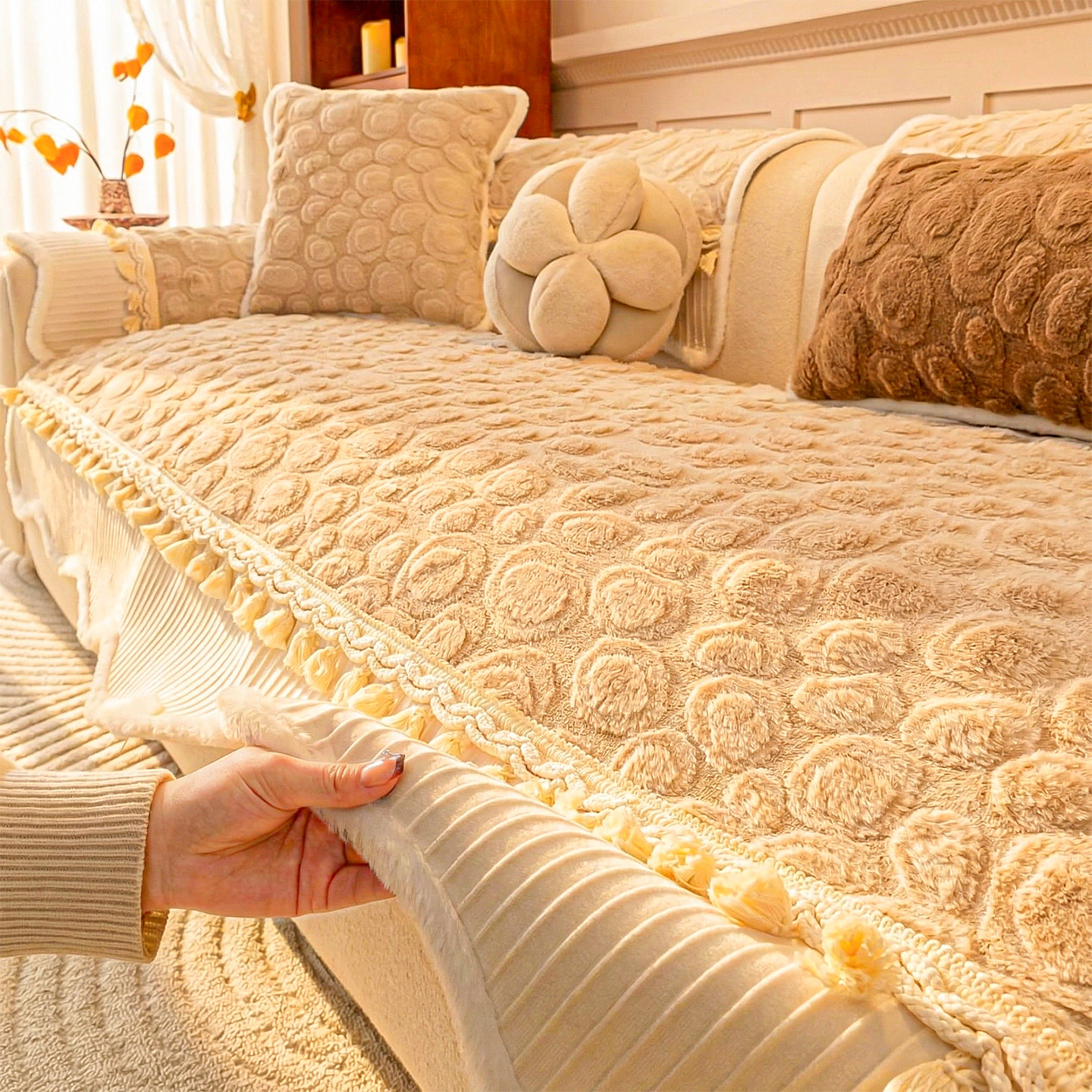 异形加厚毛绒沙发垫2025冬季新款高级感皮沙发专用固定防滑盖布巾,居家布艺,沙发垫,淘宝优惠券,粉丝福利购,淘宝优惠卷