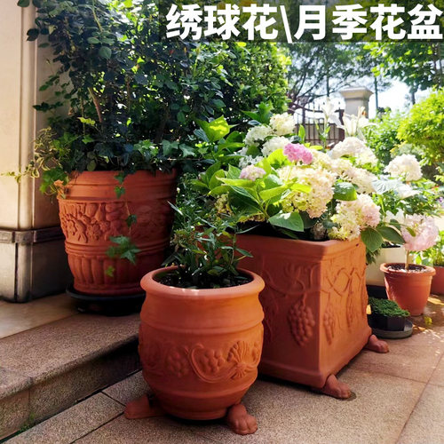 大号口径单款红陶花盆户外景观