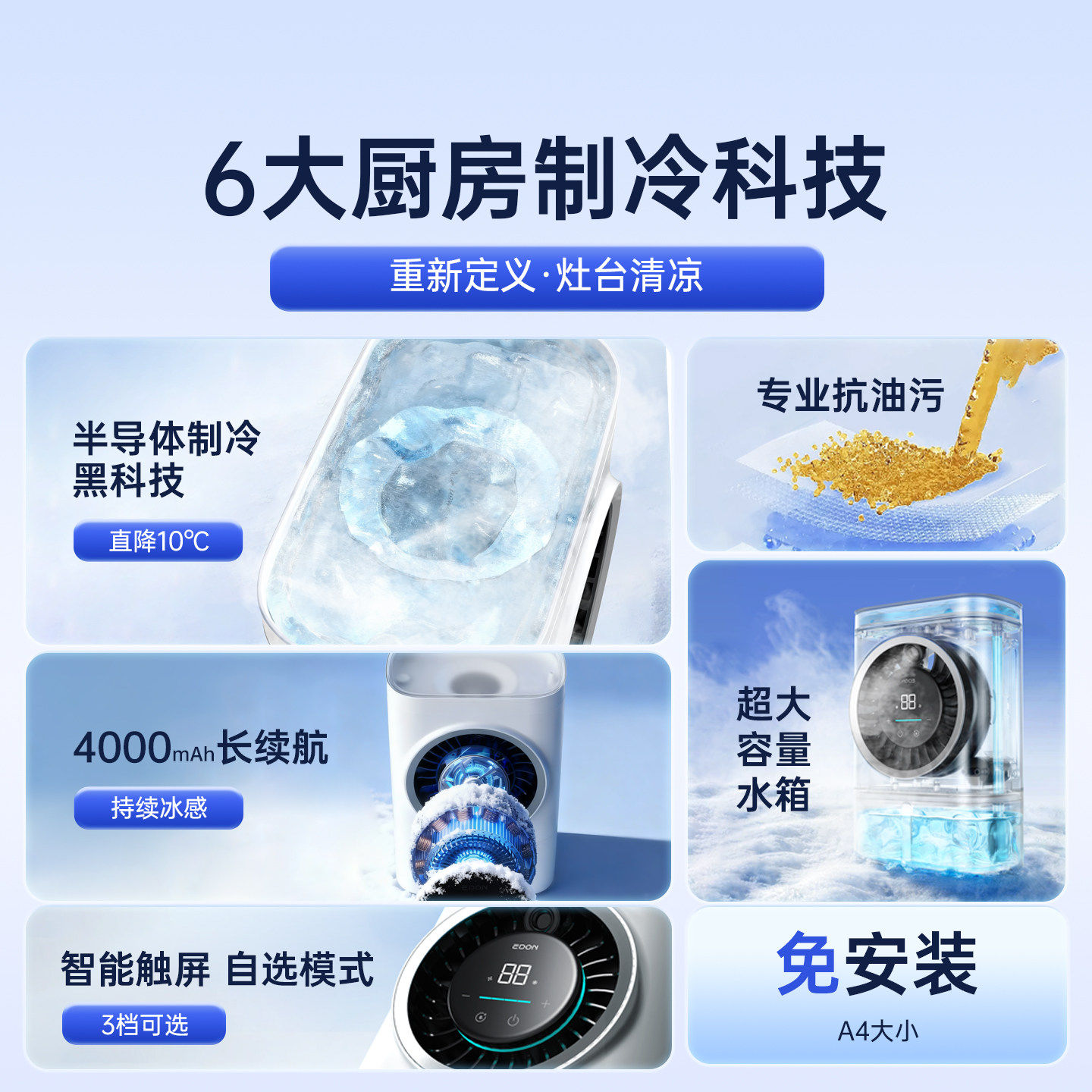 EDON爱登小型桌面喷雾厨房风扇半导体制冷水雾扇空调扇超长续航