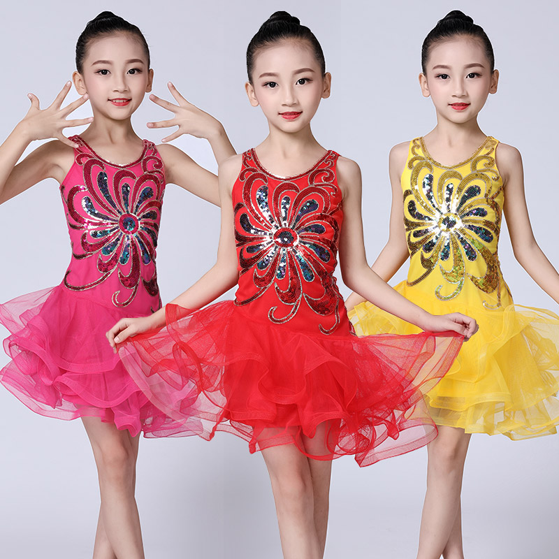 儿童拉丁舞服亮片蓬蓬裙舞台连衣裙少儿拉丁舞裙节日舞台服比赛服