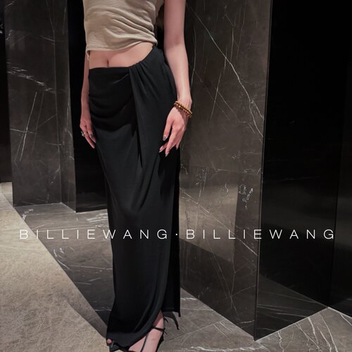 BW独立设计师高定系列｜美人风骨｜褶皱V腰垂感侧开四季长半裙