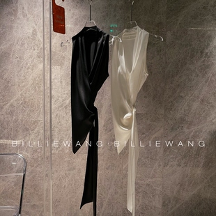 BW独立设计师高定系列｜巨气质V领醋酸麻纱系带挂脖上衣