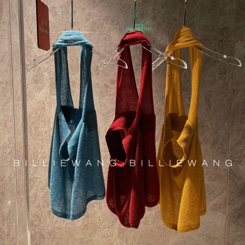 BW独立设计师高定系列｜性感挂脖纽扣多穿山羊绒抹胸上衣