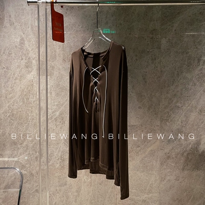 BW独立设计师高定｜深V绑带撞色慵懒垂坠打底上衣