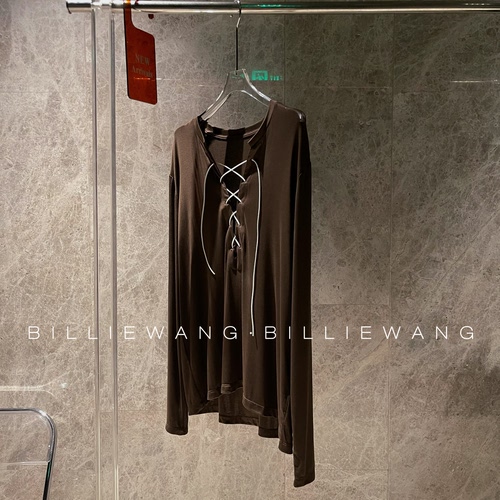 BW独立设计师高定｜深V绑带撞色慵懒垂坠打底上衣