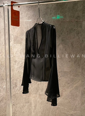 BILLIEWANG独立设计师高定系列｜迷恋妖精｜V领大喇叭袖收腰上衣