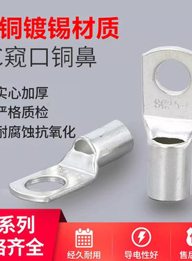 紫铜加厚国标SC10/16/25/35/50/70-5/6/8/10接线端子窥口铜鼻子12