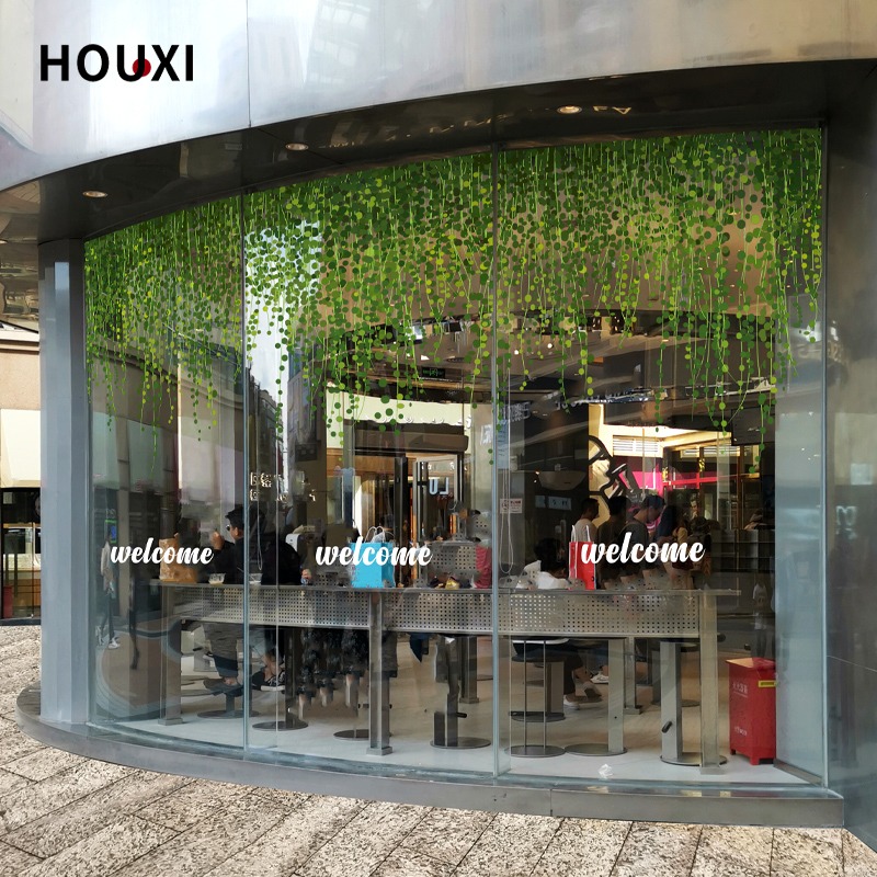 绿色叶子玻璃门橱窗贴纸装饰布置夏季景色店铺阳台落地窗静电贴纸