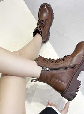 匠逸真皮加绒头层牛皮厚底马丁靴女2022年厚款英伦风短靴子潮真皮