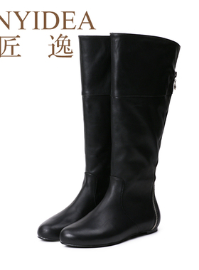 加绒定制靴平底定制长靴长大秋冬匠逸靴子中靴41-43筒女真皮码女