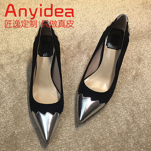 潮码真皮大女鞋站订做码鞋欧洲尖头鞋女高跟鞋匠逸单跟小细41-43