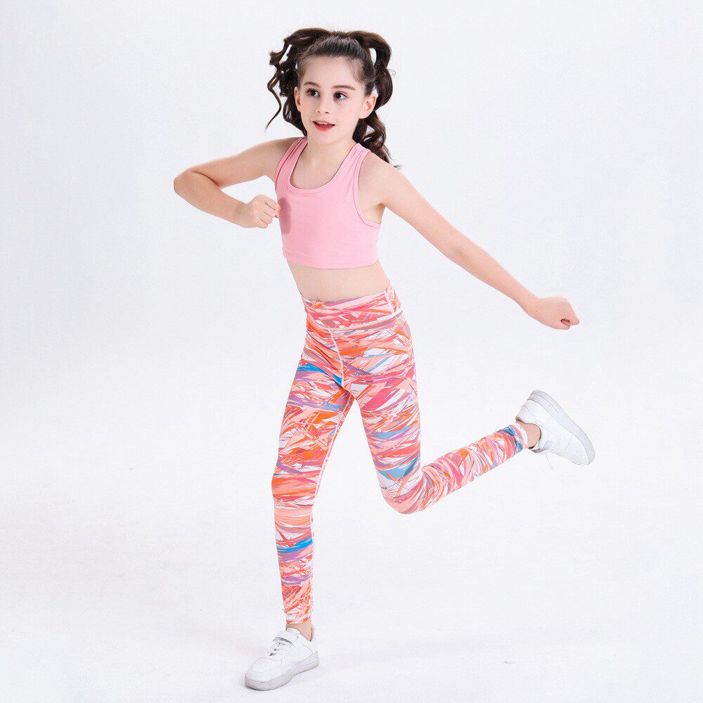 新款女童瑜伽服套装工字背心上衣速干锦纶薄凉感高弹印花健身裤