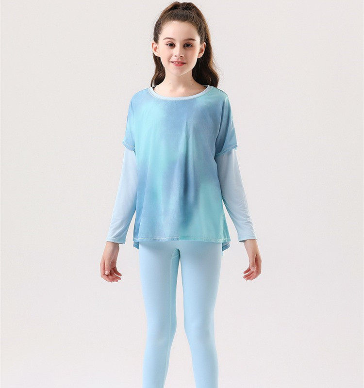 夏季冰丝轻薄防晒衣仙透气女孩儿童瑜伽服假两件户外运动速干衣裤