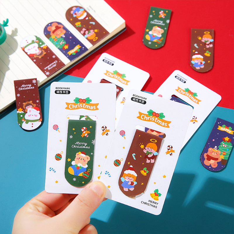 圣诞磁性书签学生双面纸质书页夹