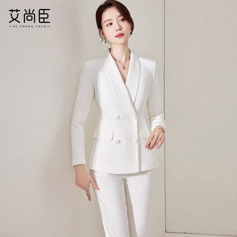 艾尚臣西装套装女秋冬白色工作服