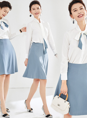 白色衬衫爱尚臣面试正装公司前台接待行政工作服夏季职业套装女裙