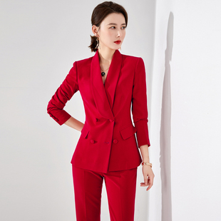 老板娘经理主持人职业套装女秋冬爱尚臣红色西装工作服美容院店长
