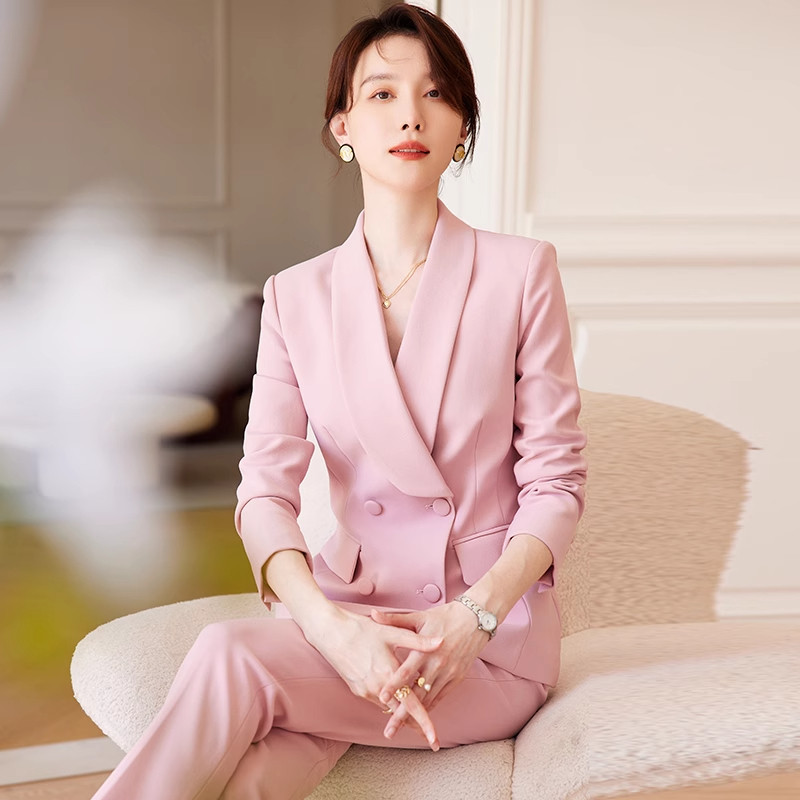 艾尚臣西装套装女冬粉色商务正装