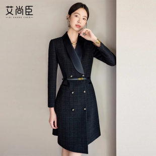 艾尚臣不规则连衣裙女爱尚臣黑色裙子珠宝店售楼部置业顾问工作服