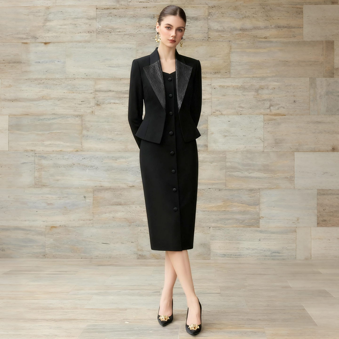 艾尚臣假两件职业装连衣裙女通勤