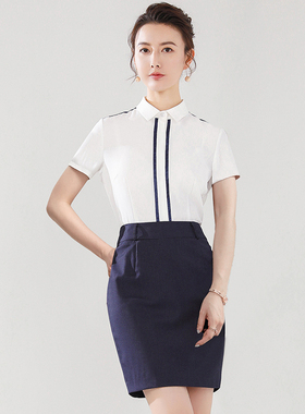 白色短袖衬衫女夏季新款酒店售楼部前台工作服爱尚臣百搭面试正装