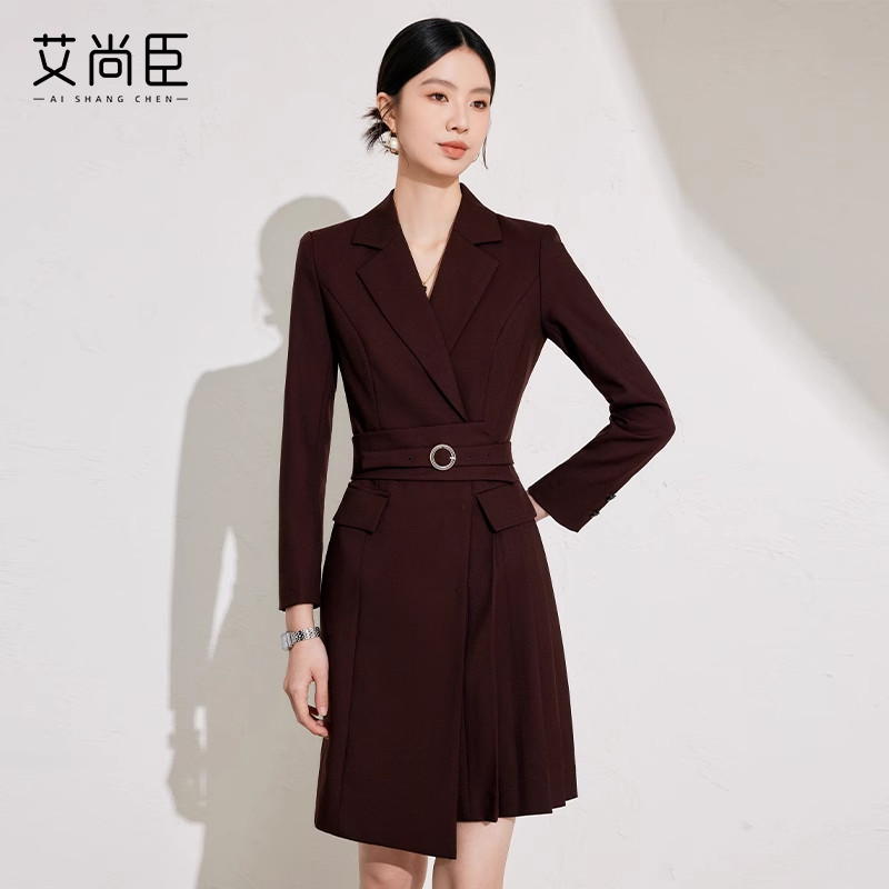 艾尚臣职业装连衣裙女红色西装裙
