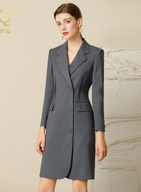 灰色美容院工作服职业装连衣裙女西装领长袖教师老师置业顾问销售