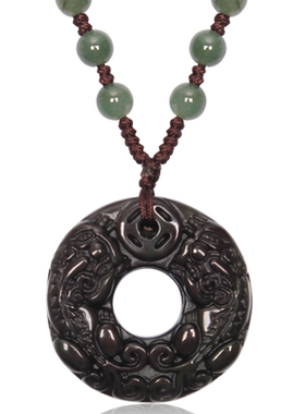 黑曜石貔貅吊坠平安扣项链男士吊坠挂件双皮丘男女